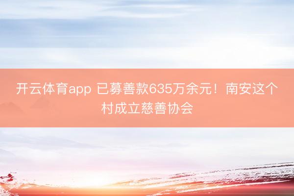 开云体育app 已募善款635万余元！南安这个村成立慈善协会