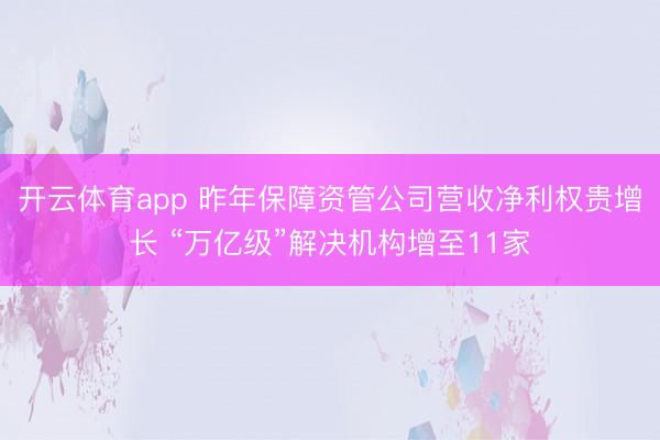开云体育app 昨年保障资管公司营收净利权贵增长 “万亿级”解决机构增至11家